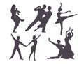 Couples dancing silhouette latin american romantic person and people dance man with woman ballroom entertainment