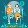 Couples doing yoga with a abstract background