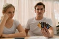 Couples with financial problems Being in a stressful mood and finding a solution for family financial problems Royalty Free Stock Photo