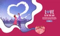 Couples hold hands in the garden. The sky is Heart-shaped, Valentins Day, Love, Vector Illustration