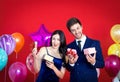 Couples holding gifts, smiling happily, gift giving festival,Happy New Year,Couples on the new year