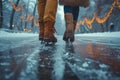 Couples on ice Romantic duos displaying coordinated winter skating fashion Royalty Free Stock Photo