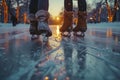 Couples on ice Romantic duos displaying coordinated winter skating fashion Royalty Free Stock Photo