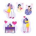 Couples in love set. Flat vector illustrations of people. Relationship, a love concept for a banner, website design, or target web Royalty Free Stock Photo
