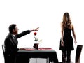 Couples lovers dating dinner dispute separation silhouettes Royalty Free Stock Photo