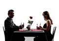 Couples lovers dating dinner hungry silhouettes