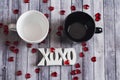 Couples mug on wood table