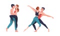 Couples of professional dancers training in studio or rehearsing performance cartoon vector illustration