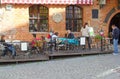 Scenic outdoor cafe terrace in the Old town of Vilnius, Lithuania