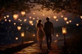 Couples Sharing Romantic Moonlit Walks Holding