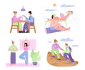 Couples spending time together, flat cartoon vector illustration isolated. Royalty Free Stock Photo