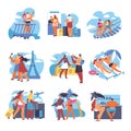 Couples traveling on summer vacations, vector