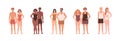 Couples in underwear. Diverse men and women with different body types, chubby, slim and thin shapes. Male and female Royalty Free Stock Photo