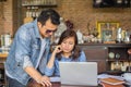 Couples using laptops to work together Royalty Free Stock Photo