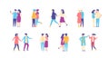 Couples walking people set casual men and women together vector illustration isolated.