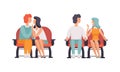 Couples Watching Film in Movie Theater Set, Front View of Happy Couples Sitting in Cinema Hall Flat Vector Illustration Royalty Free Stock Photo