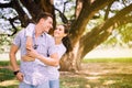 Couples young teen in lover hugging together at park,Romantic and enjoying in moment of happiness time,Happy and smiling,Positive