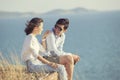 Couples of younger asian man and woman relaxing with happiness o