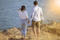 Couples of younger man and woman vacation traveling and relaxing