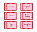 Coupon book for Valentines day. Love night tickets. Best gift for boyfriend. Present for couples. Vector cards templates Royalty Free Stock Photo