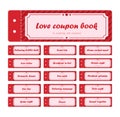 Coupon book for Valentines day. Love night tickets. Best gift for boyfriend. Present for couples. Vector cards templates Royalty Free Stock Photo