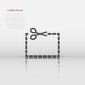 Coupon cut lines icon in flat style. Scissors snip sign vector illustration on white isolated background. Sale sticker business