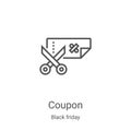 coupon icon vector from black friday collection. Thin line coupon outline icon vector illustration. Linear symbol for use on web Royalty Free Stock Photo