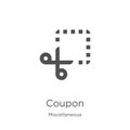 coupon icon vector from miscellaneous collection. Thin line coupon outline icon vector illustration. Outline, thin line coupon Royalty Free Stock Photo