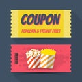 Coupon popcorn and french fries ticket card