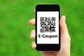 Coupon QR code on smart phone