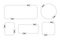 Coupon scissors cut template set. Coupon dashed line square, rectangle, circle and oval templates