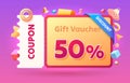 Coupon special voucher 50 percentage, Check banner special offer. Vector