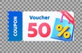 Coupon special voucher 50 percentage, Check banner special offer. Vector