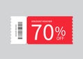 Coupon Template isolated on gray background. Discount voucher 70% OFF. Shopping voucher. Flat illustration Royalty Free Stock Photo