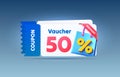 Coupon voucher 50 Percentage, Check banner special offer. Vector