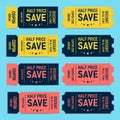 Set of Coupons Blue, Yellow and Red Royalty Free Stock Photo