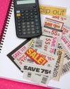 Coupons and caculator on notebook