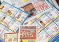 Coupons from stores and restaurants filling frame Royalty Free Stock Photo