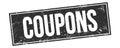 COUPONS text on black grungy rectangle stamp