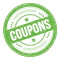 COUPONS text on green round grungy stamp