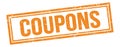 COUPONS text on orange grungy vintage stamp