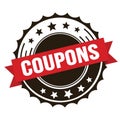 COUPONS text on red brown ribbon stamp