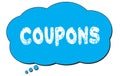 COUPONS text written on a blue thought bubble