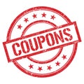 COUPONS text written on red vintage stamp