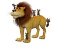 Courage, 3d cartoon mice with a lion Royalty Free Stock Photo