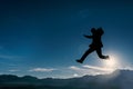 Courageous act in the mountains.Crazy mountaineer Royalty Free Stock Photo