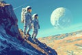 Courageous Astronauts exploring planet. Generate Ai