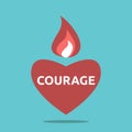 Courageous heart with flame