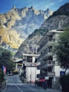 Couremayeur, France, September 13th, 2022 The view of main street in Courmayeur with Alps on the background