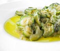 Courgettes cooked with olive oil and onions.